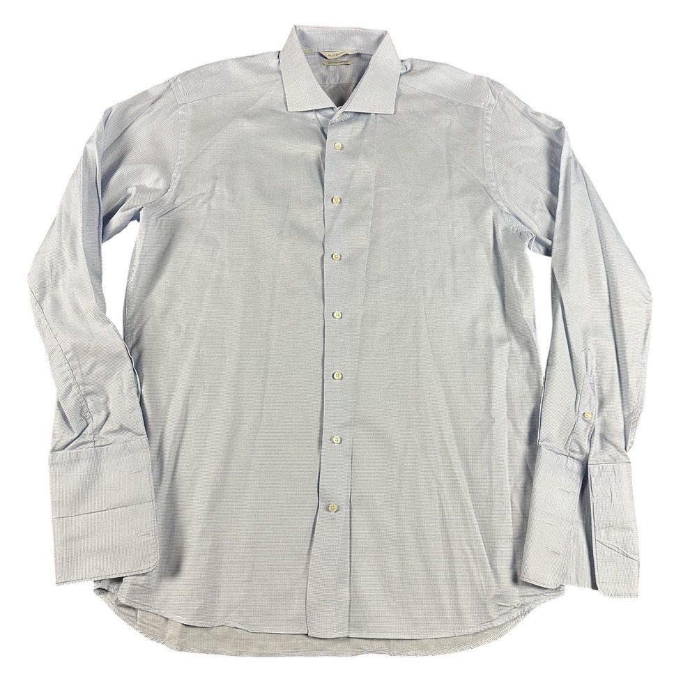 Suitsupply Dress Shirt  Mens 17.5 44 Blue Egyptian Cotton French Cuff Spread